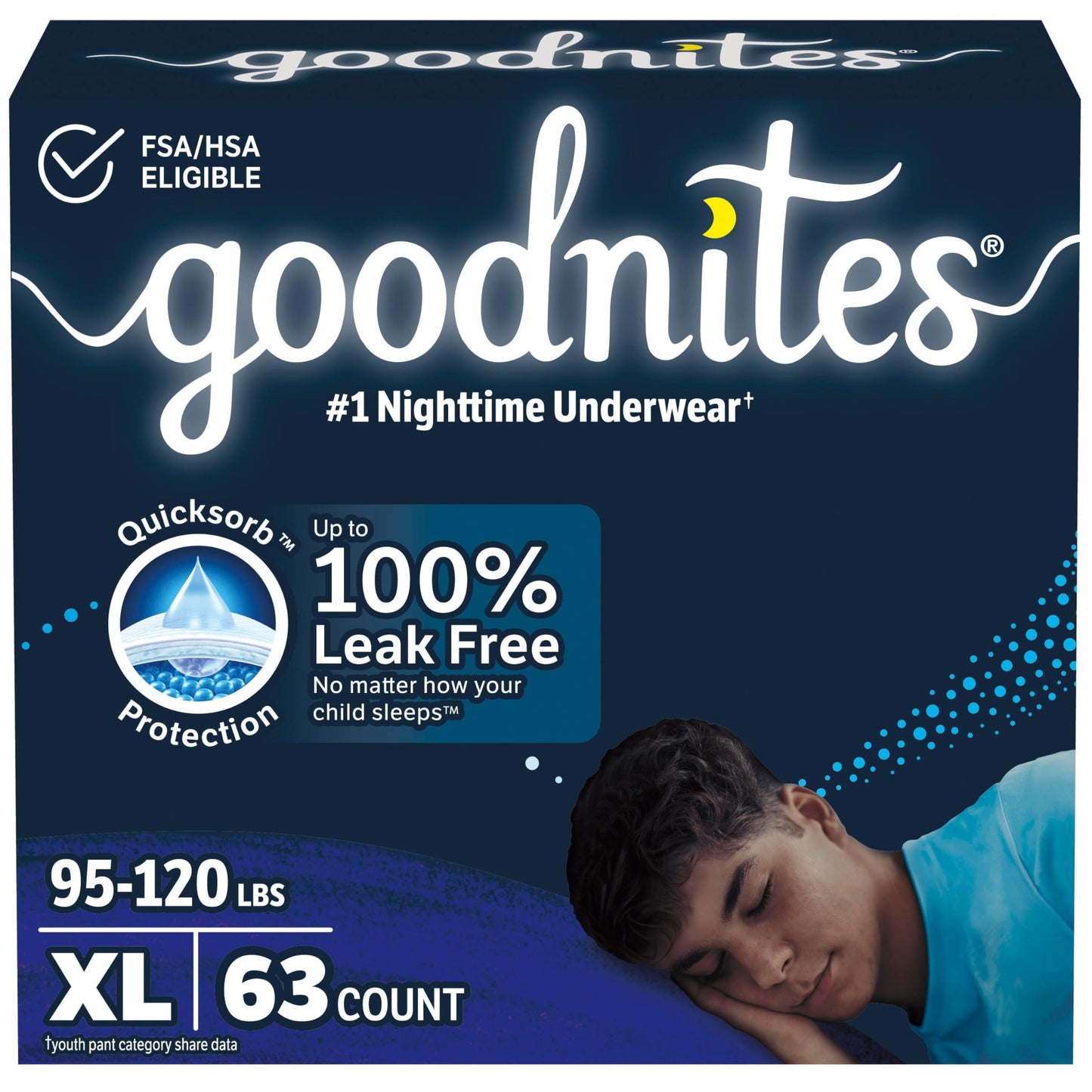 Goodnites Boys' Nighttime Bedwetting Underwear, Size Extra Large (95-120 lbs), 63 Ct (3 Packs of 21), Packaging May Vary