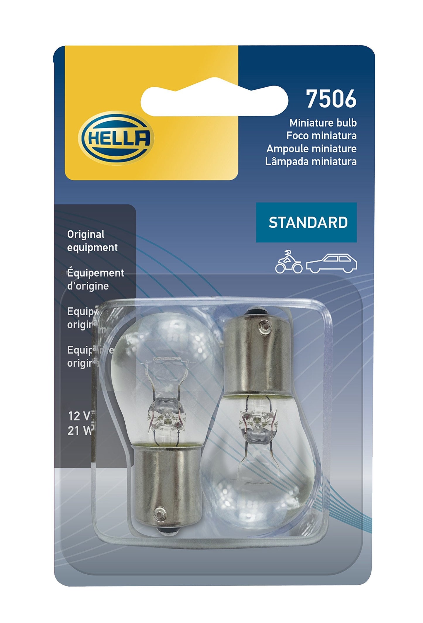 Hella 7506Tb 12V 21W Ba15S S8 Multi Bulb - Standard Size, 2 Pack