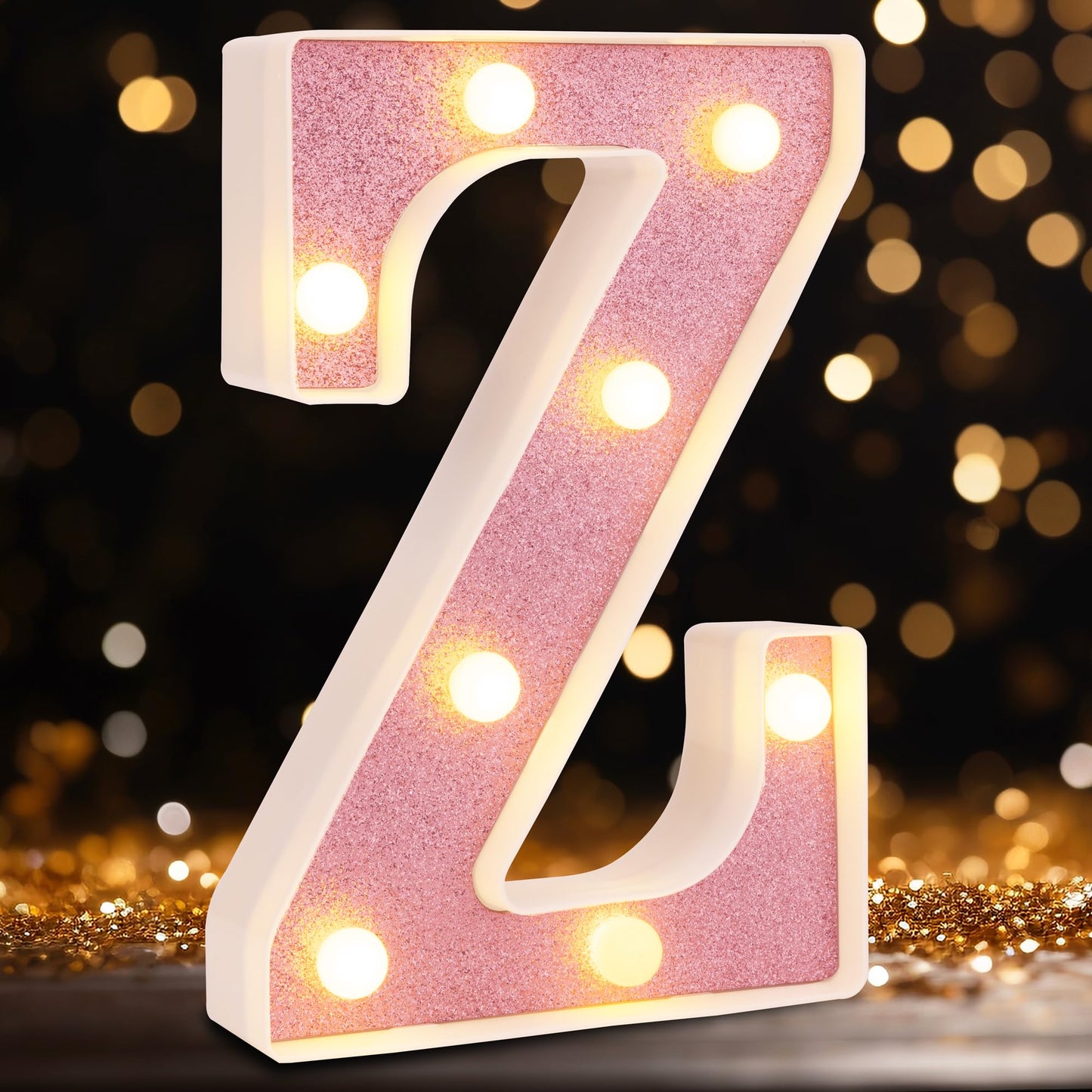 DyingSwan Small LED Marquee Letter Z, Pink Glitter, 8.58 Inch Battery Powered Lighted Sign for Party and Decor