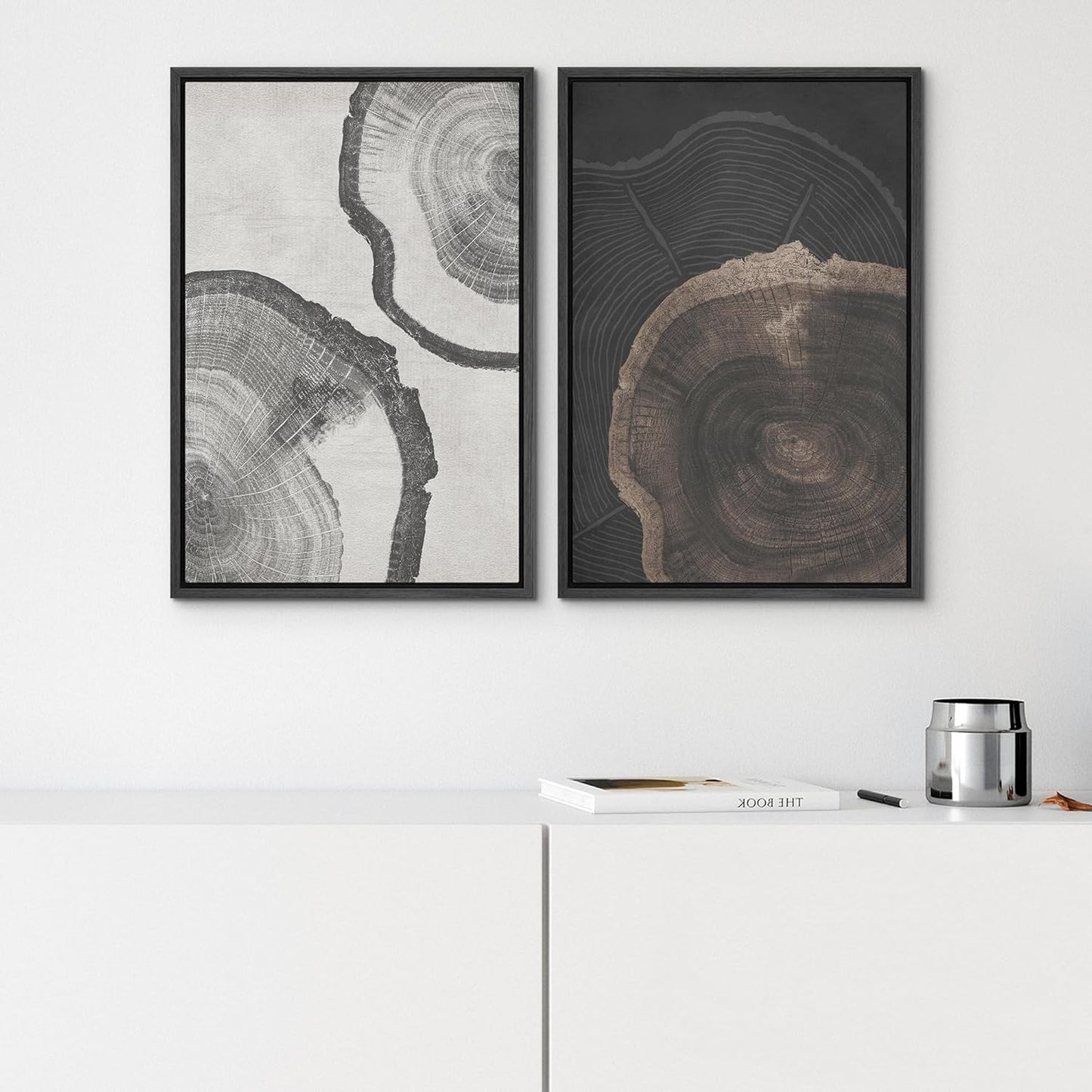 SIGNWIN Framed Canvas Print Wall Art Wood Tree Rings Abstract Illustrations Minimalist Modern Wall Art Neutral Boho Decor for Living Room, Bedroom, Office - 24"x36"x2 Black