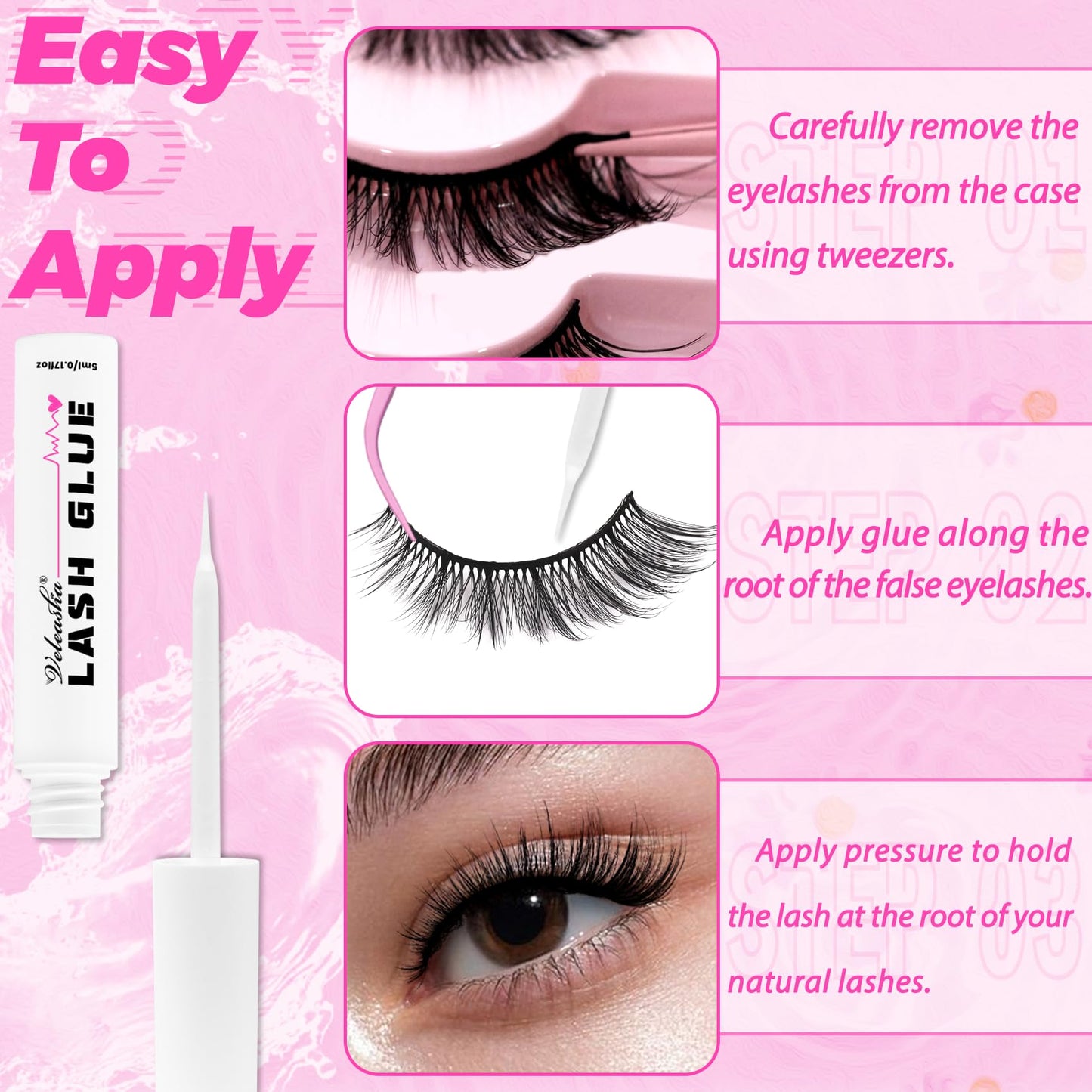 Veleasha Lash Glue Waterproof Clean Lashes Adhesive Super Hold Eyelash Glue with Brush Non-Irritating Long Lasting Lash Bond for