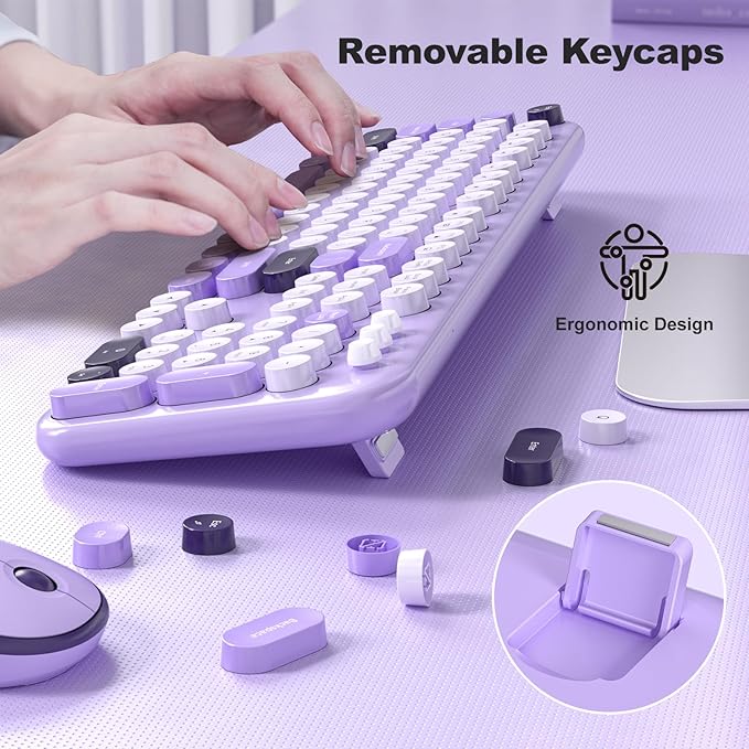 MOFII Wireless Keyboard and Mouse Combo, 2.4GHz Retro Typewriter Keyboard Full Size and Silent Mouse, 2-in-1 USB Receiver Plug and Play, for Laptop, PC, Desktop, Windows (Violet)