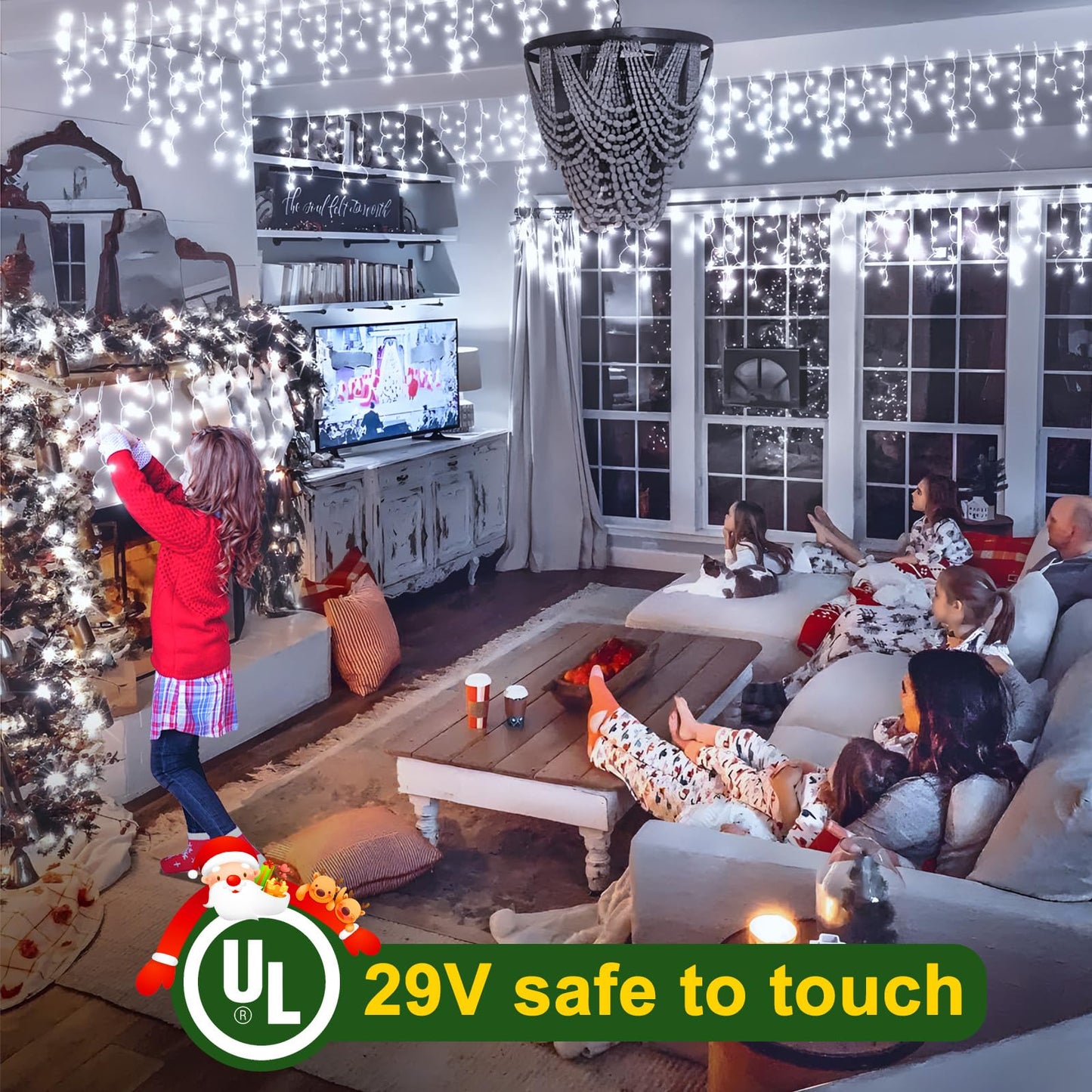 KNONEW Outdoor Decorative String Lights, 1216 LED, 99ft, 8 Modes, Plastic, Cool White