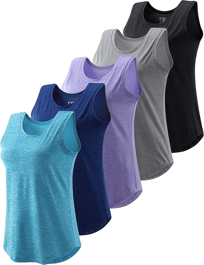 5 Pack Wide Straps Womens Workout Tank Tops, Athletic Sleeveless Shirts for Women, Ladies Exercise Tops for Yoga Tennis