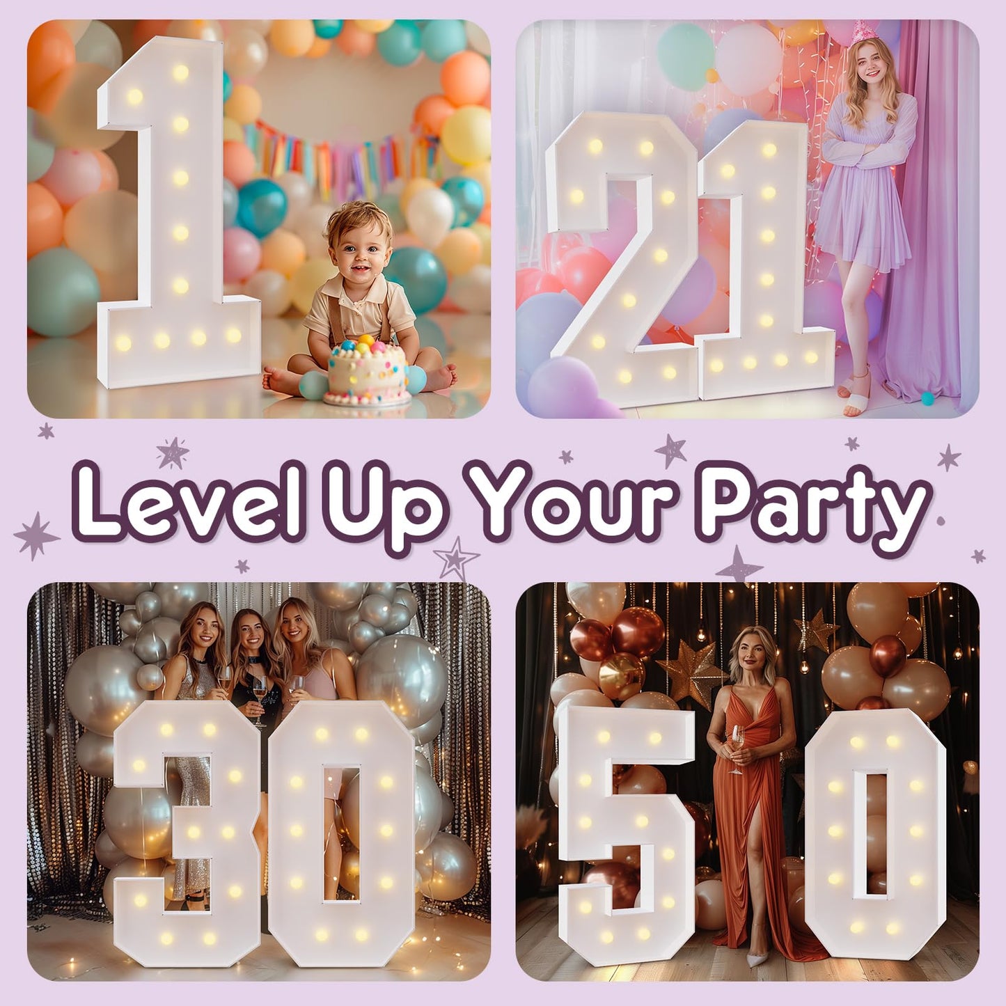 Bugame Light Up Numbers 4FT, Number 10 Light Up Sign Marquee Numbers 4 Feet Tall, Large 10 Marquee Number for 10th Birthday Party Decorations Mosaic Número