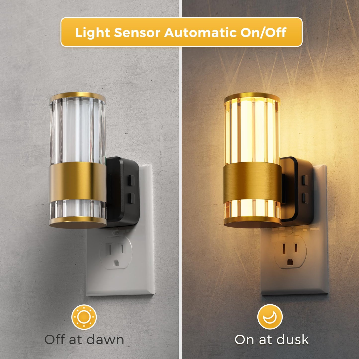 L LOHAS LED Night Light, Dimmable 0-100LM, Auto Light Sensor, 1 Pack, Gold Ring-3000K Stripe, Model A-GY22502US
