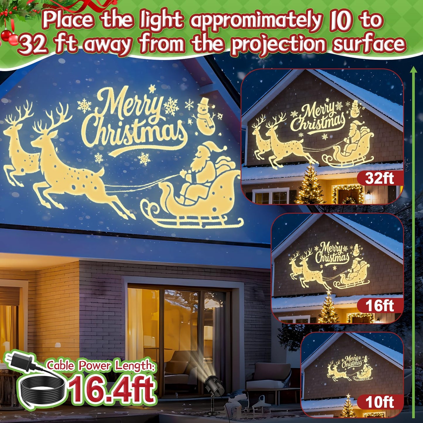 12 In 1 Christmas Projector Lights Outdoor  3D Dynamic Santa Sleigh/Nativity/Green Monster/Ghost/Spider/Bat Christmas Decor Night Lights For Party Home Window Wall Holiday Decor