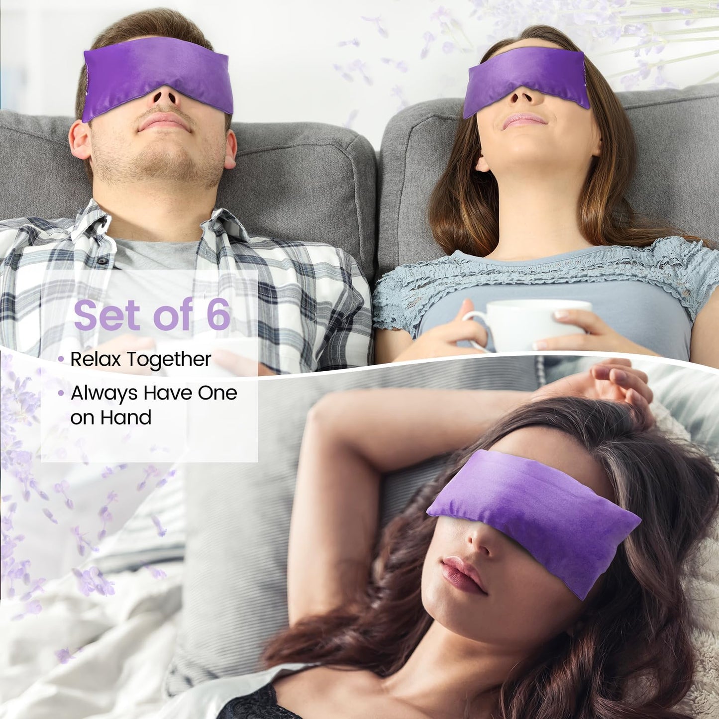 SuzziPad Lavender Eye Pillows for Relaxation with Aromatherapy, Weighted Mask for Sleeping, Hot & Cold Therapy Compress for Dry Eyes, Yoga Meditation Pillow, Purple, 6 Packs