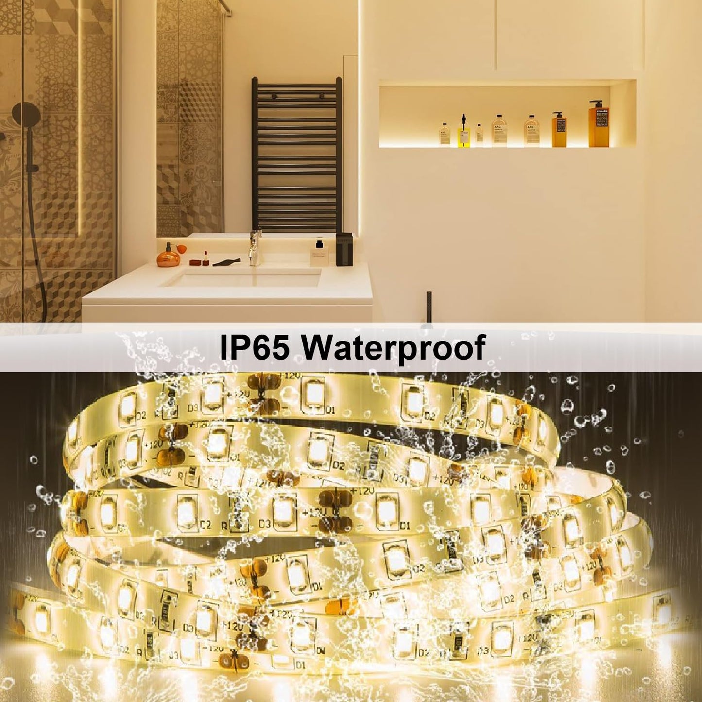 Tasodin LED Strip Light, Waterproof IP65, 16.4ft, 300 Units 3528 LEDs, Warm White