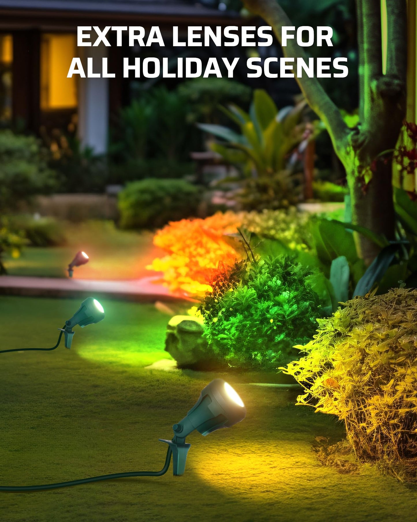 DEWENWILS 120V LED Spotlight, 400LM Waterproof, 5FT Extension Cord, Green, Includes 3 Extra Lenses (Red, Yellow, Green)