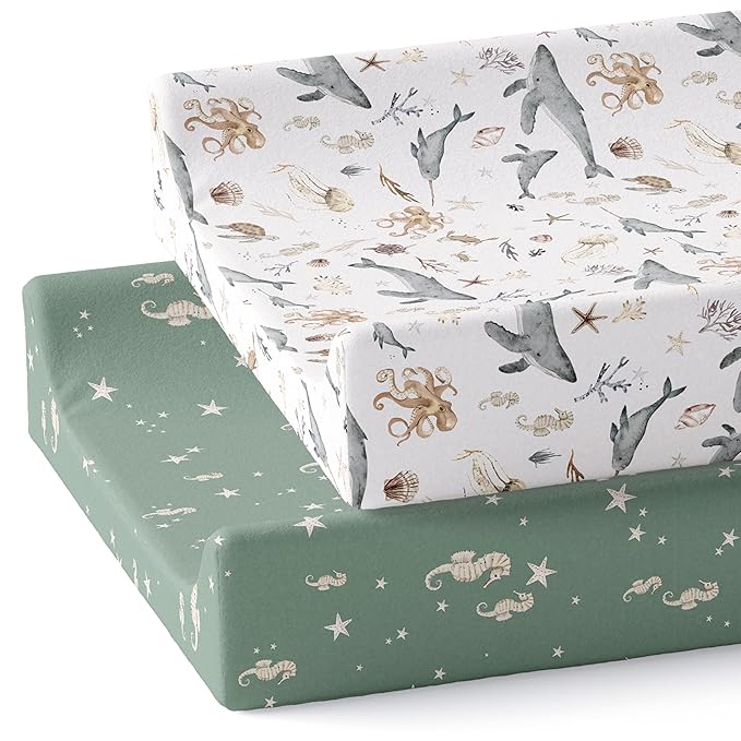 Baby Changing Pad Cover 2-Pack for Boys, Girls (Ocean Odyssey) - Premium Fitted Sheets Baby Diaper Changing Table Cover - Buttery Soft Cotton Blend