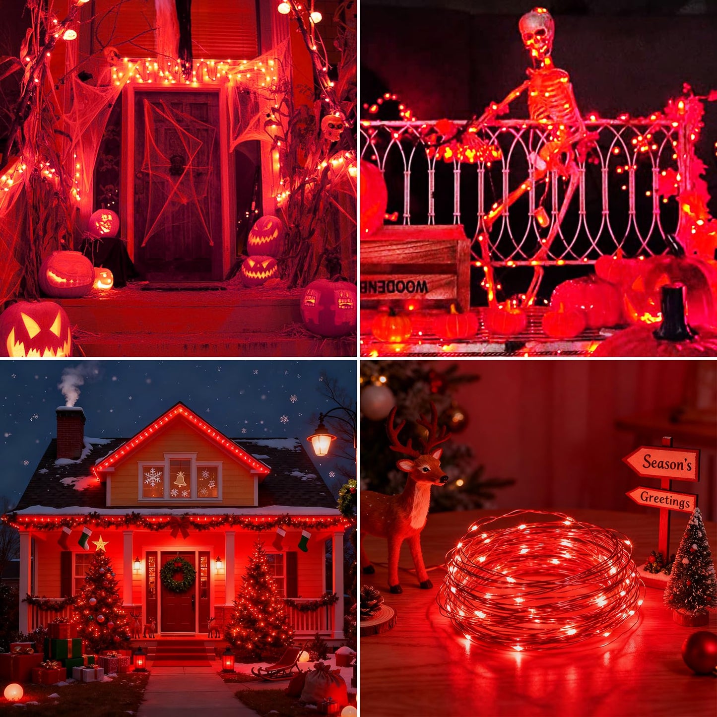 Brightever Outdoor Solar String Lights Waterproof  2-Pack Total 80Ft 200Led Solar Fairy Lights For Outside With 8 Lighting Modes  Solar Twinkle Lights For Yard  Christmas  Party (Red)
