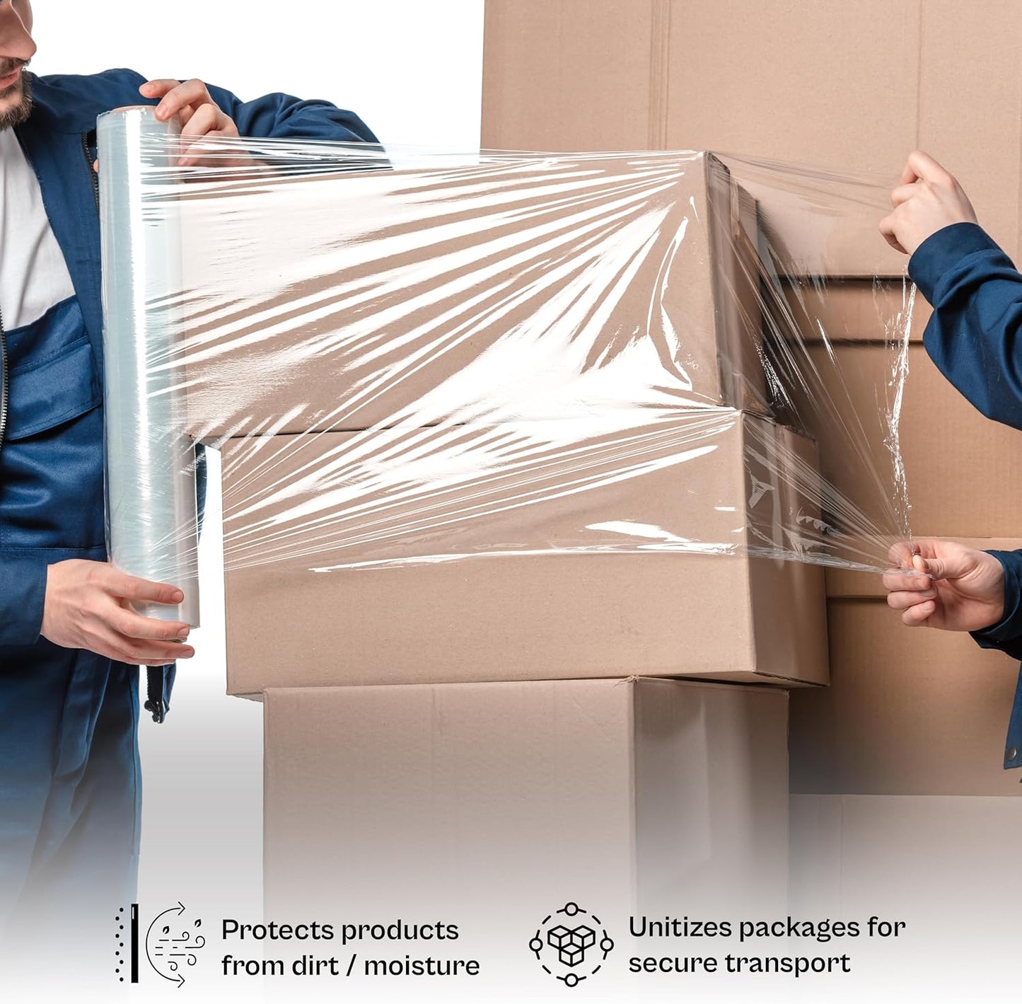 PSBM Stretch Wrap, 4 Pack, 18 Inch x 1500 Feet, 65 Gauge, Clear Plastic Cling, Cast Hand Stretch Film Rolls for Packaging Moving Packing Pallets