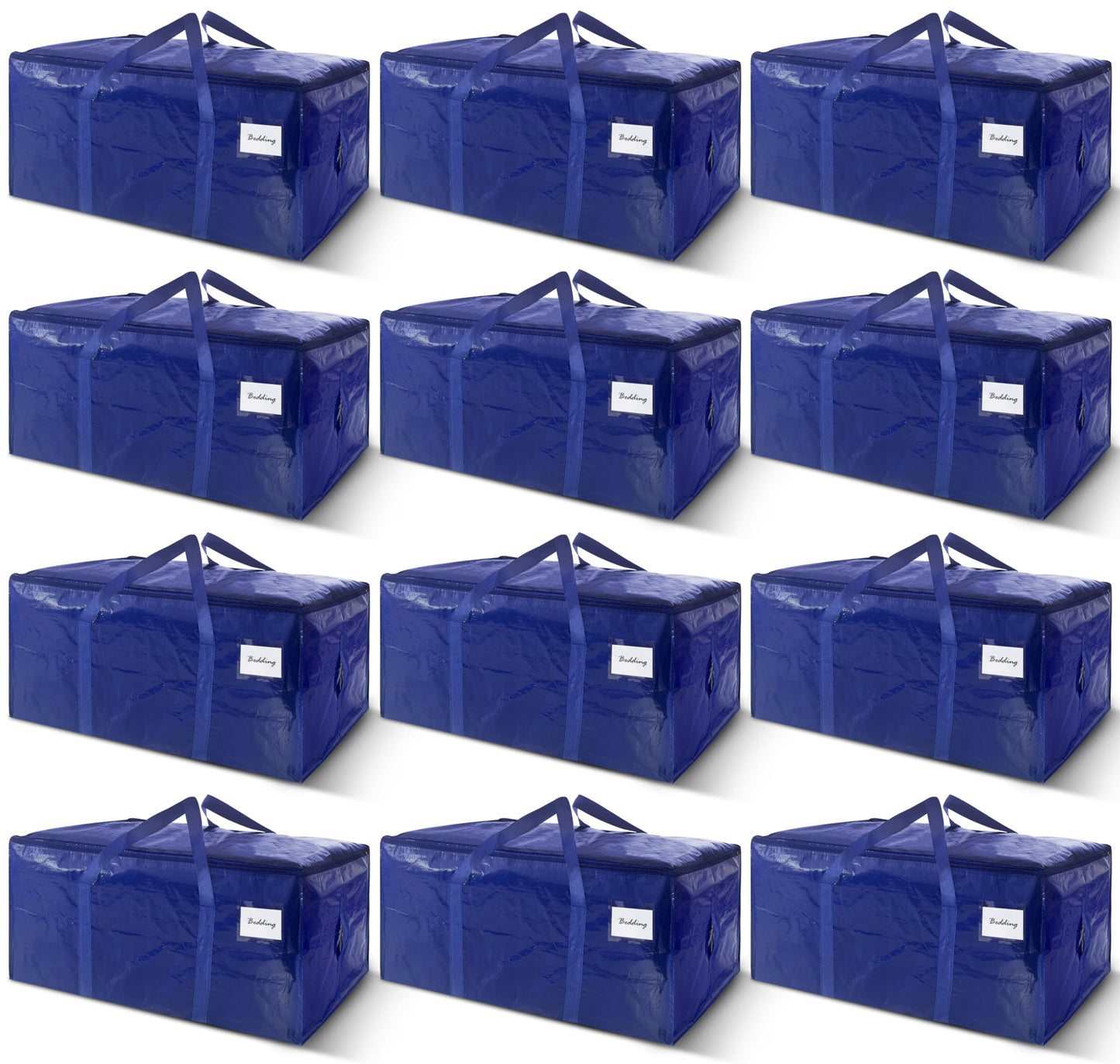 12 Pack Extra Heavy Duty Large Moving Bags with Strong Zipper & Carrying Handles, Sturdy Clothes Storage Bags Totes Bins, Packing Bag Move Boxes College Moving Supplies, Dark Blue - 24 gal
