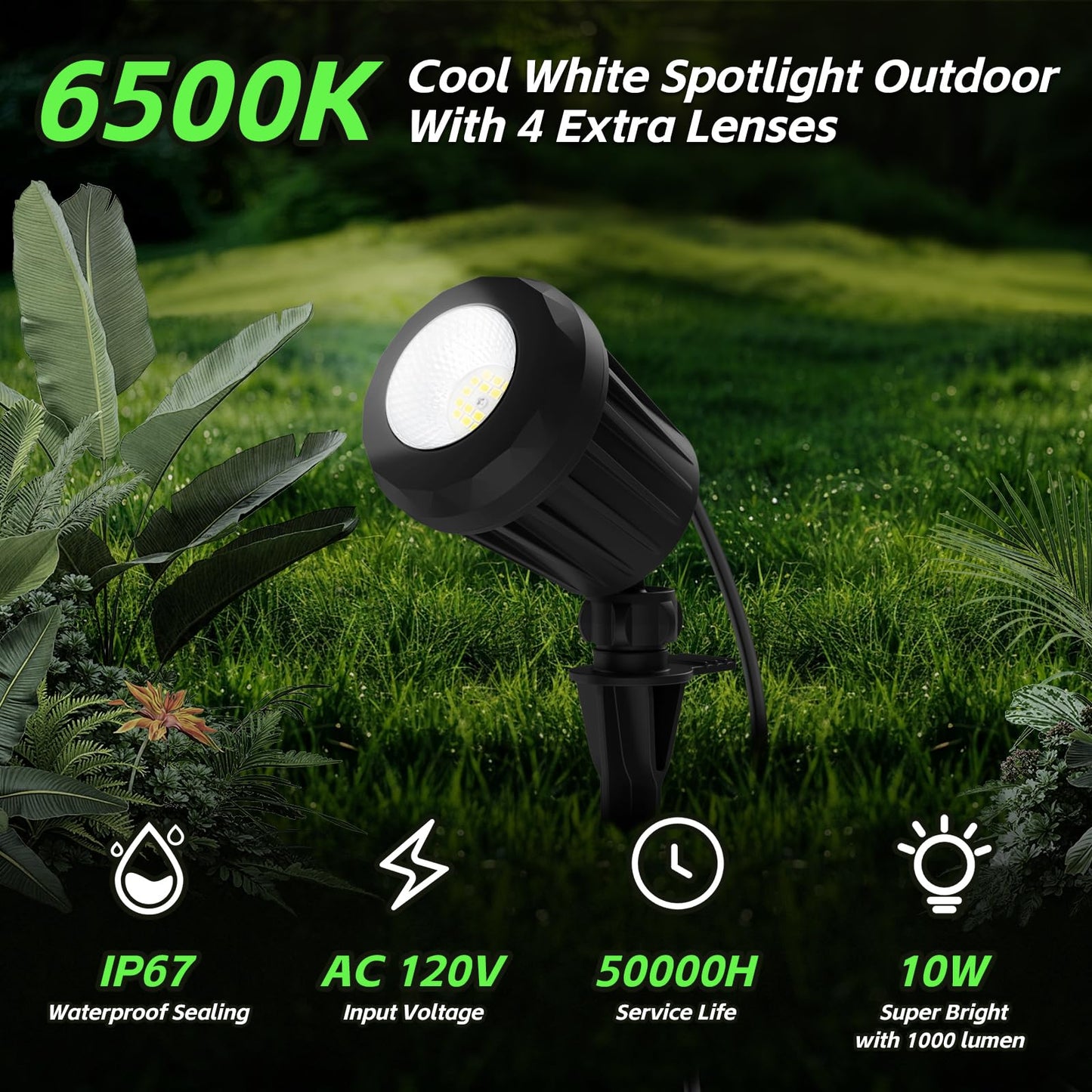 Holeva Halloween & Christmas Outdoor Spotlight  6500K Cool White Led Landscape Lighting With 4 Lenses (Rgb Purple)  Ip67 Waterproof  120V Plug-In For Yard  Garden Tree Holiday Decor(4 Pack  Black)