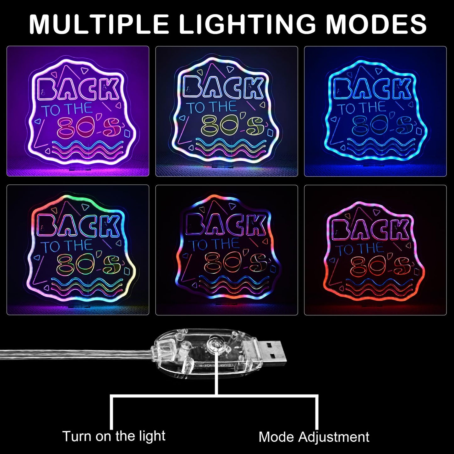 Jurong Back To The 80S Neon Signs For Wall Decor  Rgb Dynamic Dimmable Led Light Up Sign  Usb Powered Neon Sign  For Home  Party  Gift  Office  Bedroom  Retro Lovers