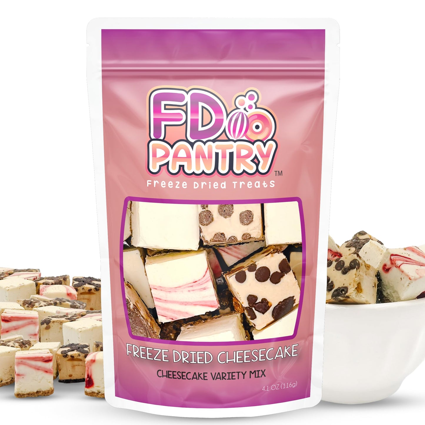 Freeze Dried Cheesecake Bites New York Style 4.1oz - Caramel, Chocolate Chip and Strawberry Swirl Freeze Dried Dessert - Mini Ch