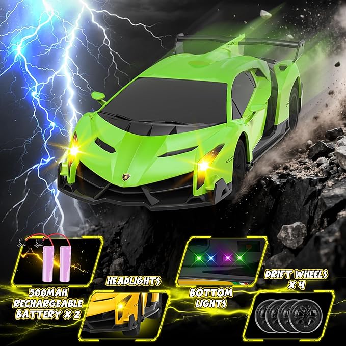 Lamborghini Remote Control Car, Officially Licensed 1:24 Scale 2.4GHz RC Drift Car Toys with Headlight, Lambo Hobby Rc Cars for Boy Girl 4-12 Years Old, Birthday Gift (Green)