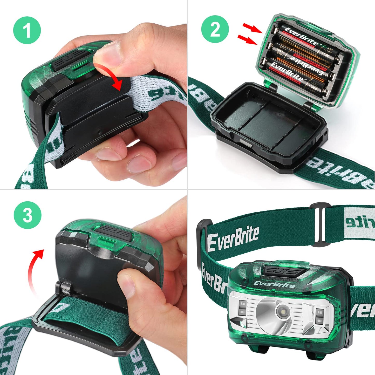EverBrite Headlamp 2 Pack, Adjustable Kids Headlamp with Red Light, 5 Modes, Green, Model E001019, Batteries Included