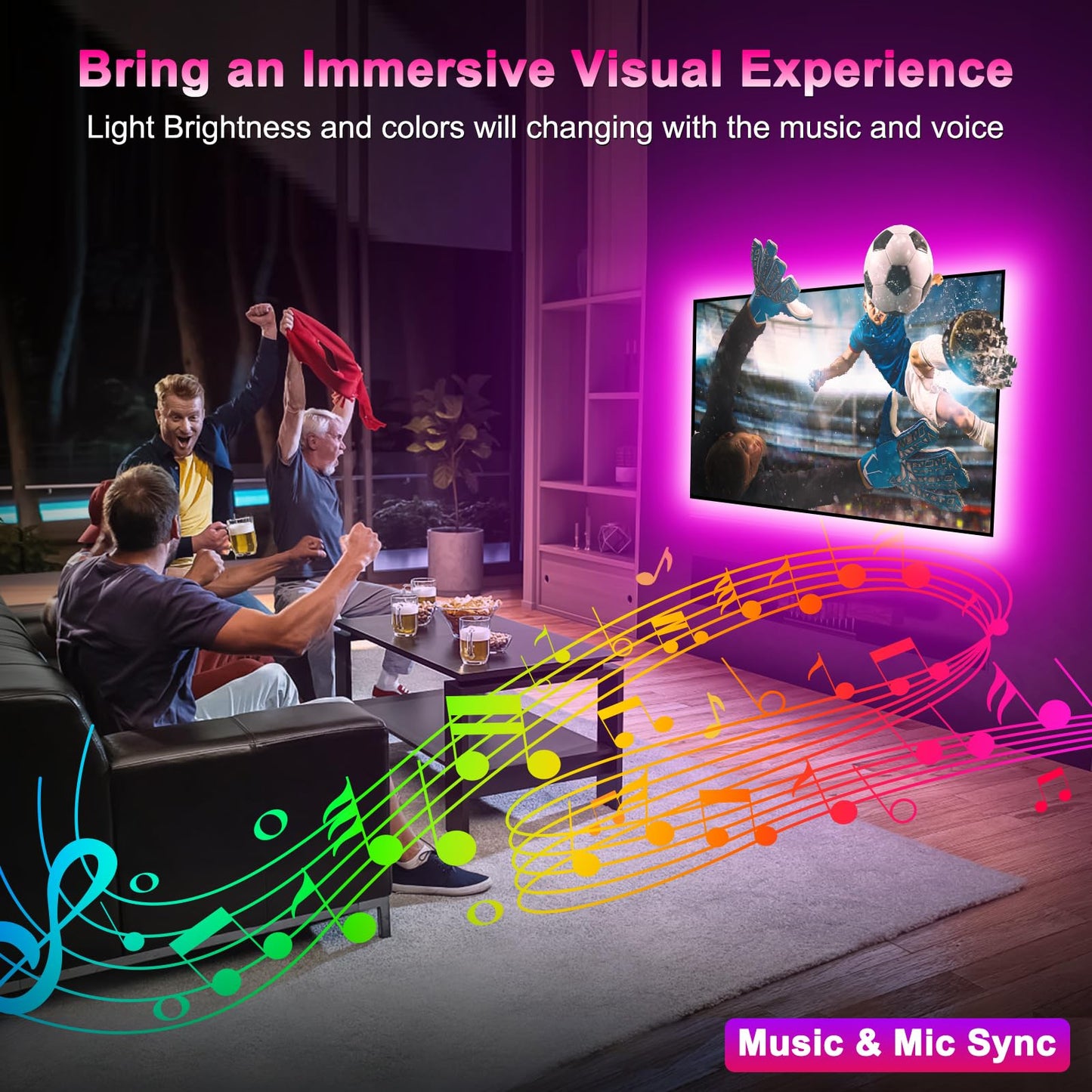 Daymeet LED TV Backlight Strip, 9.8ft RGB Color Changing, Music Sync, USB Powered, Model XR-BT02-QC3M-US, Solid Colors