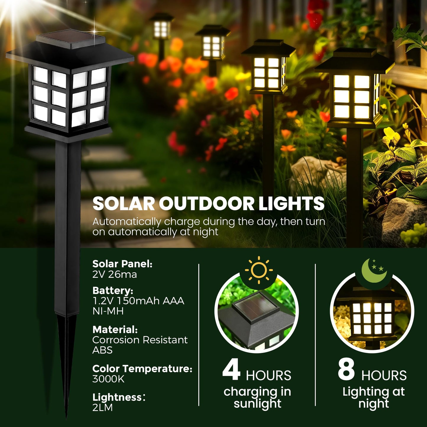 GIGALUMI Solar Outdoor Lights, LED 12 Pack, Warm White, Waterproof, Model FXD-12 for Garden, Path, Yard, Patio, Driveway