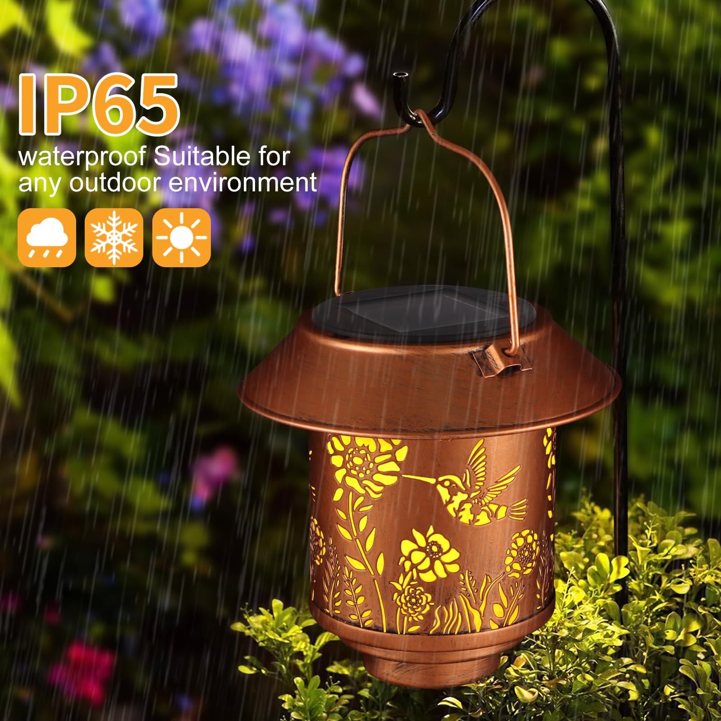Solar Lantern Outdoor Hanging Lights Gifts For Women Mom Metal Garden Decor Outside Waterproof Led Lanterns For Patio(Hummingbird-2P)