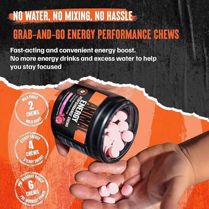 Animal Energy Chews, Fast Acting Energy with Caffeine, Nootropics and Sea Salt for Focus and Pre Workout - Convenient and Delicious Chews Format - Pom-Berry