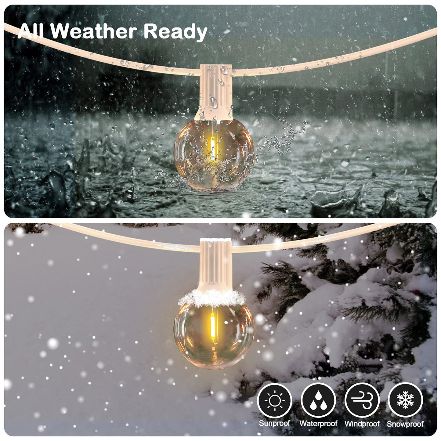VerRon 50FT LED G40 Globe String Lights, Shatterproof White, 2200K, 50+2 Dimmable Edison Bulbs, Waterproof for Outdoor Use