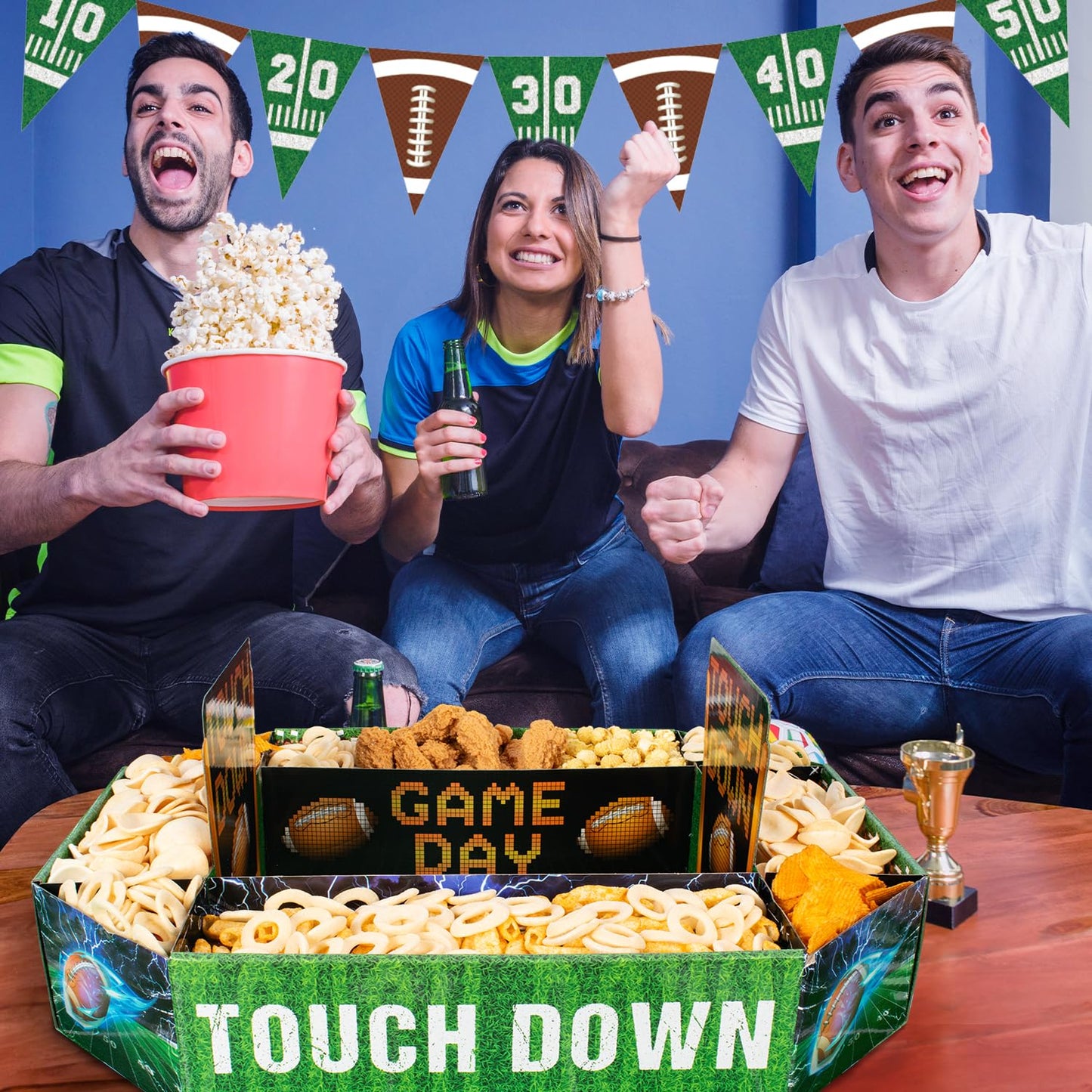 Football Party Supplies Food Tray – 25 x 20 Inch Large Snack Stadium, Serving Tray for Super Bowl Party - Football Party Decorations with Food Display for Game Day