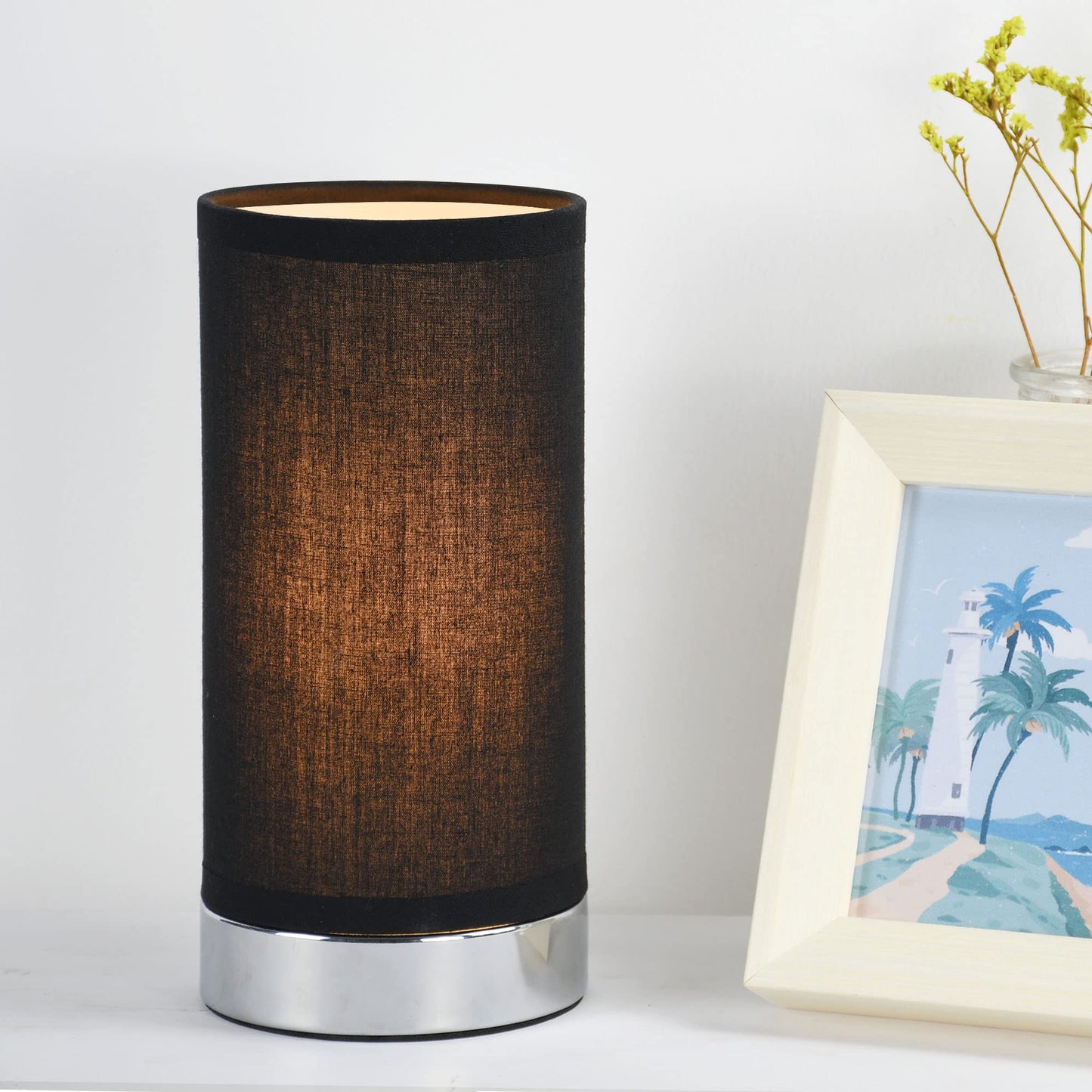 Lampwell FION Small Table Lamp, Metal and Fabric, Pure Black, F3.94×H8.27IN, Model 21889, Bulb Excluded