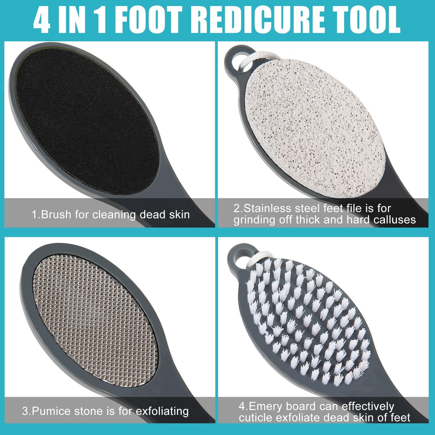 Yclin Foot File Callus Remover-3 Pcs 4 in 1 Foot Scrubber Dead Skin Remover for Feet,Pumice Stone, Foot Rasp and Sand Paper for