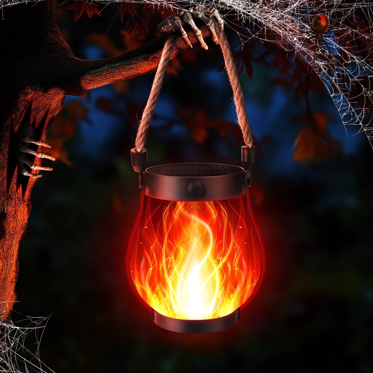 Ibaycon 1 Pack Solar Lanterns Lights  Halloween Flickering Flame Garden Lights With 2 Modes Dual Charging Usb & Solar  Outdoor Waterproof Hanging Lantern For Party Holiday Halloween Decor (Red)