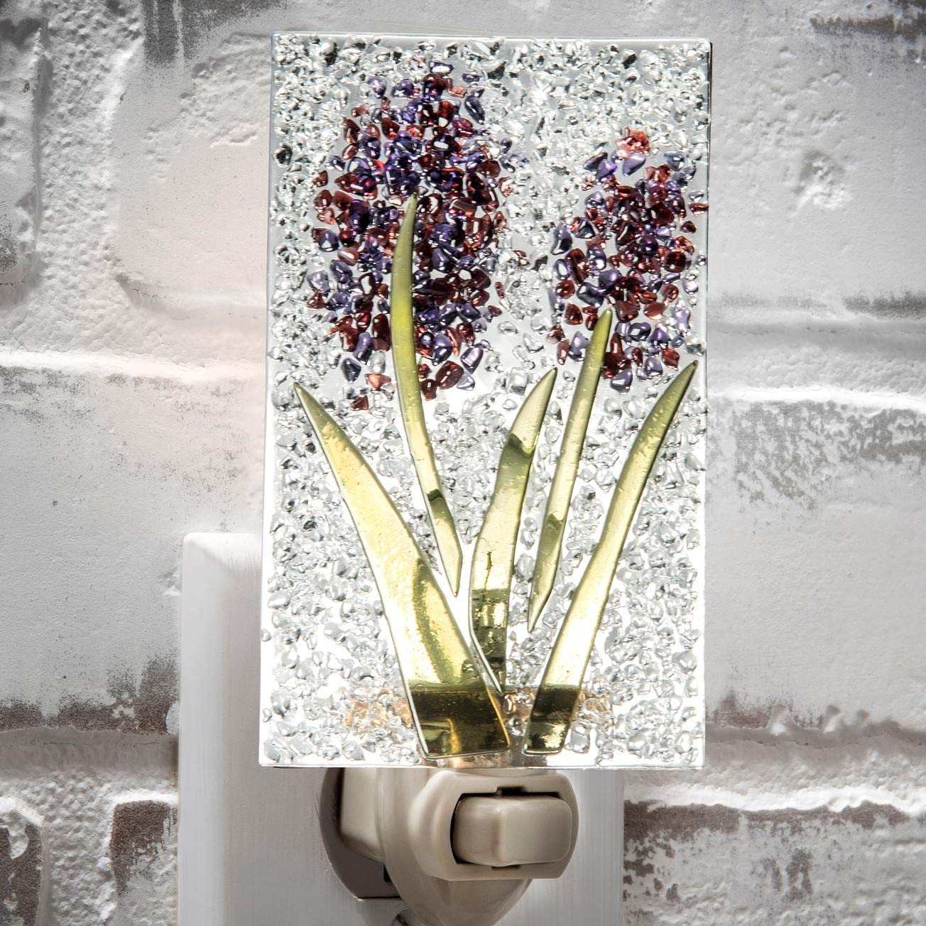 J Devlin Glass Art Purple Stained Glass Night Light, Ntl 209, Plug-In For Bedroom/Bathroom/Home Decor