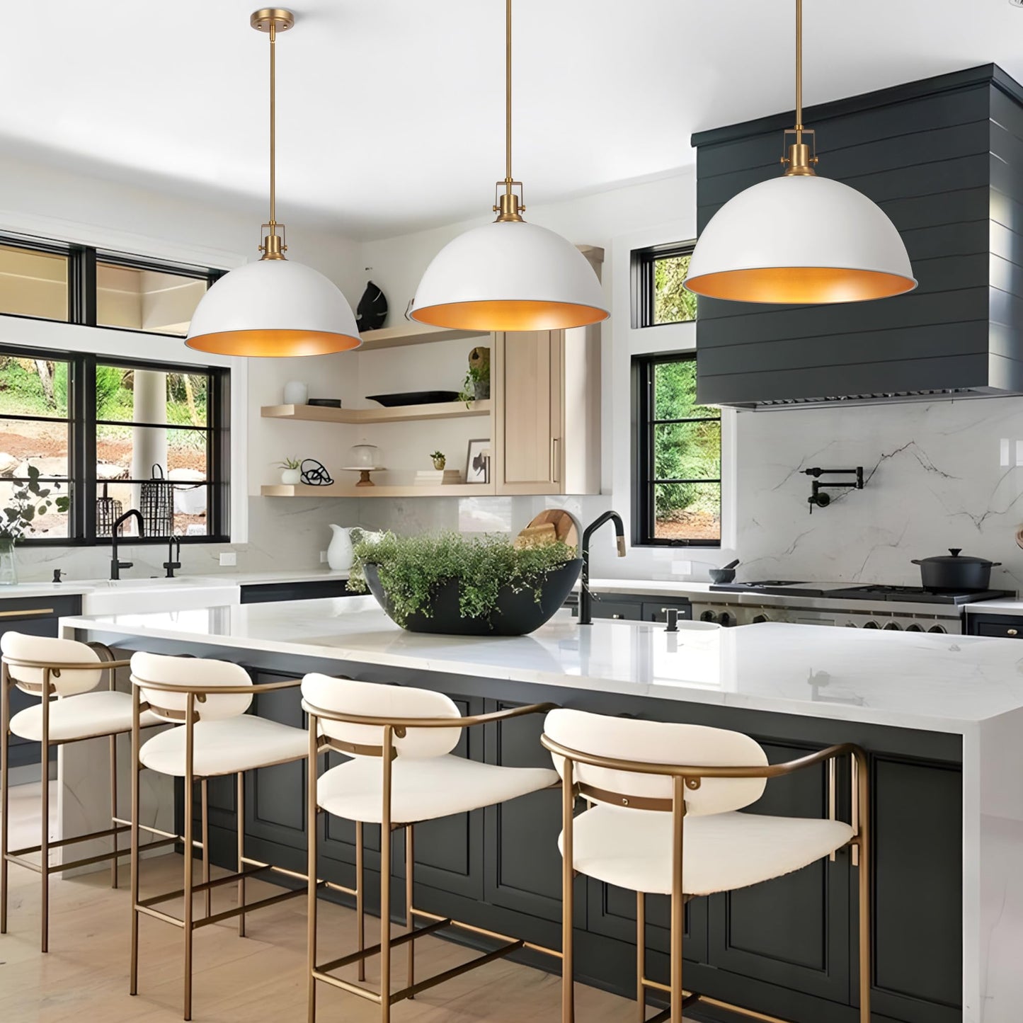 Lamqee 18 Inch White And Gold Large Pendant Light Kitchen Island  Farmhouse Modern Dome Pendant Light Fixtures Ceiling Hanging Lighting Chandelier For Dining Room Over Table  Bar  Hallway  Entryway