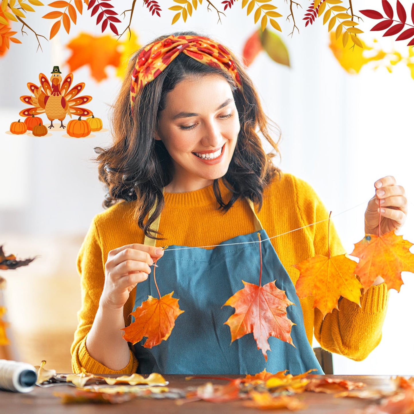 Hoteam 20 Pcs Thanksgiving Headbands Bulk for Women Pumpkin Fall Headbands Accessories Thanksgiving Hairband Elastic Non Slip Ha