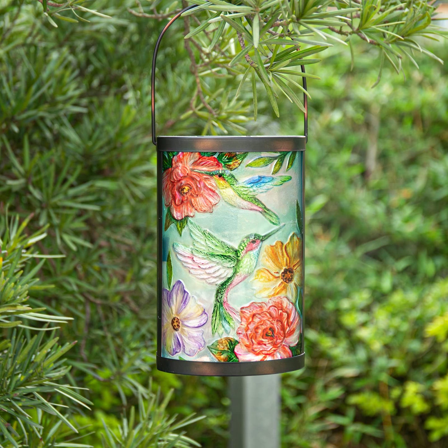 MUMTOP Hummingbird Solar Lantern Outdoor LED Light - Waterproof Glass Tabletop Lamp for Patio Garden - Light Green