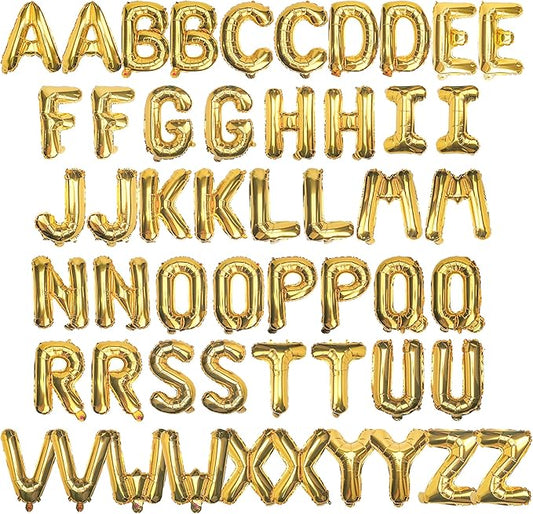 [52 PCS] 16" Foil Gold Letter Balloons 2 Sets of A-Z, Mylar Aluminum Hanging Alphabet for Graduation New Year eve Birthday...