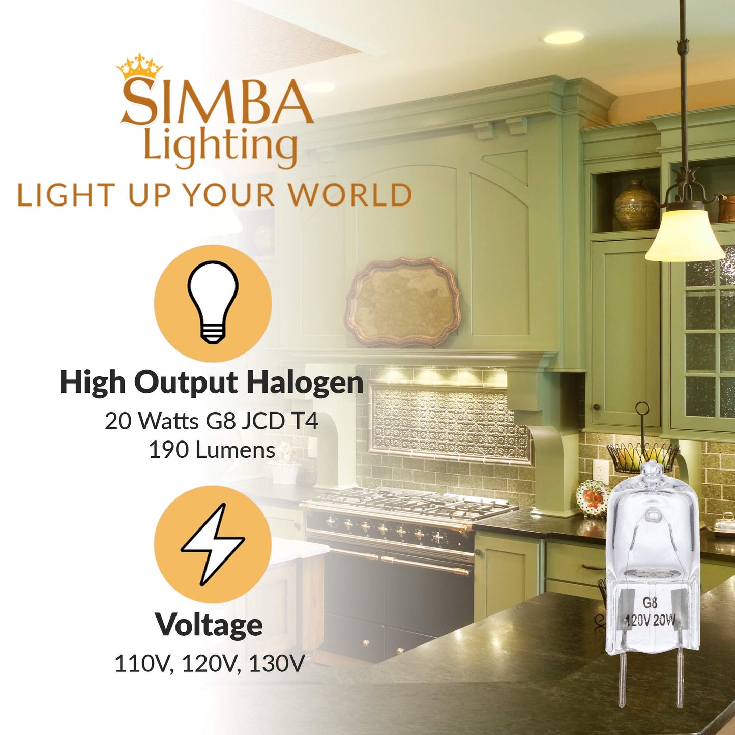 Simba Lighting Halogen Light Bulb G8 T4 20W Jcd Bi-Pin (10 Pack) Shorter 1-3/8 (1.38) Length For Under Cabinet Puck Lights  Kitchen Hood  Landscape Lights  Desk Lamps 120V Dimmable  2700K Warm White