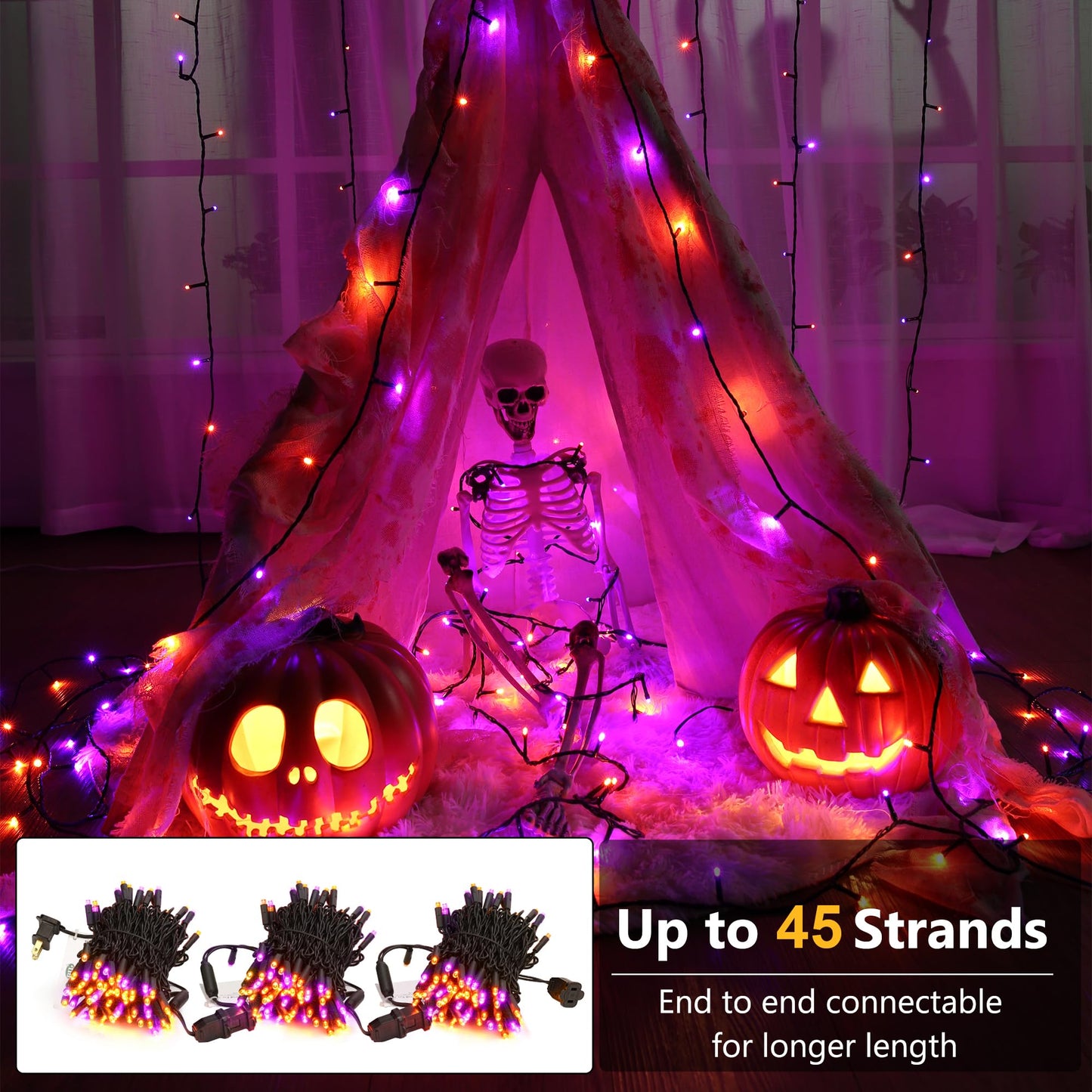 Brizled Halloween Lights, 33ft 100 LED, Purple & Orange, 5mm Wide Angle, UL Certified, Connectable, Black Wire, Model I3-100-4