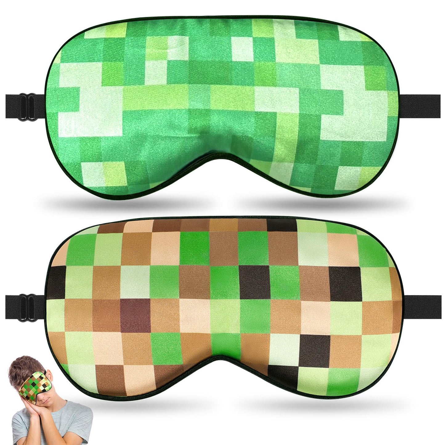2 Pcs Sleep Mask for Kids Boys, Silk Eye Covers for Sleeping, Adjustable Strap & Light Blocking Design, Adult Children's Bedtime Blindfold for Travel and Home Use (My World)