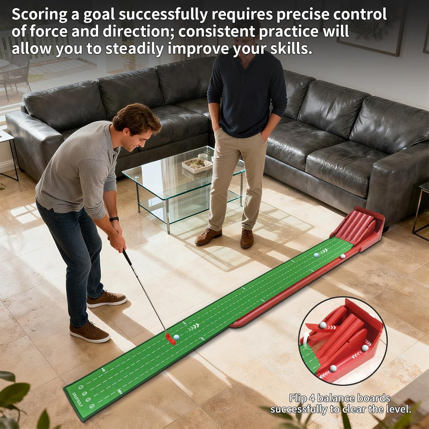 Golf Putting Green Mat | Golf Putting Mat with Automatic Ball Return | Fun Challenge Golf Game | Perfect for Home, Office, or Backyard Use | Indoor & Outdoor | Excellent Gift Option