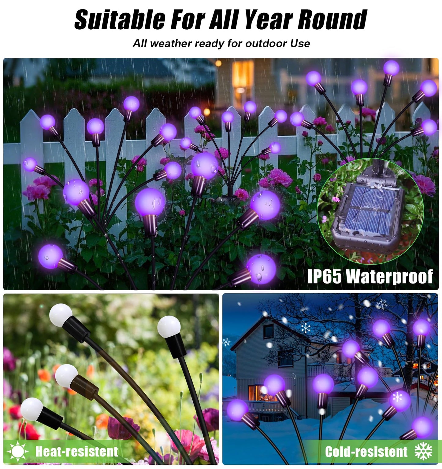 NBQQ Solar Garden Lights, Waterproof 36 LED Outdoor Lights, 6 Pack, Purple, Plastic, Ideal for Yard and Patio Decor