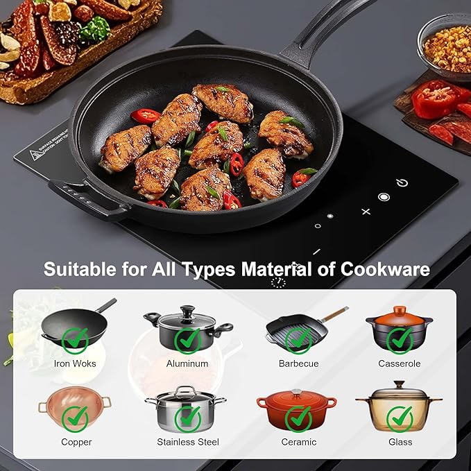 Dual Coils Design of Single Burner Electric Cooktop, 1800W Infrared Ceramic Hot Plate for Cooking, Portable Countertop or 12 inch Built-in Radiant Stove Top Cooker, Compatible with All Cookware