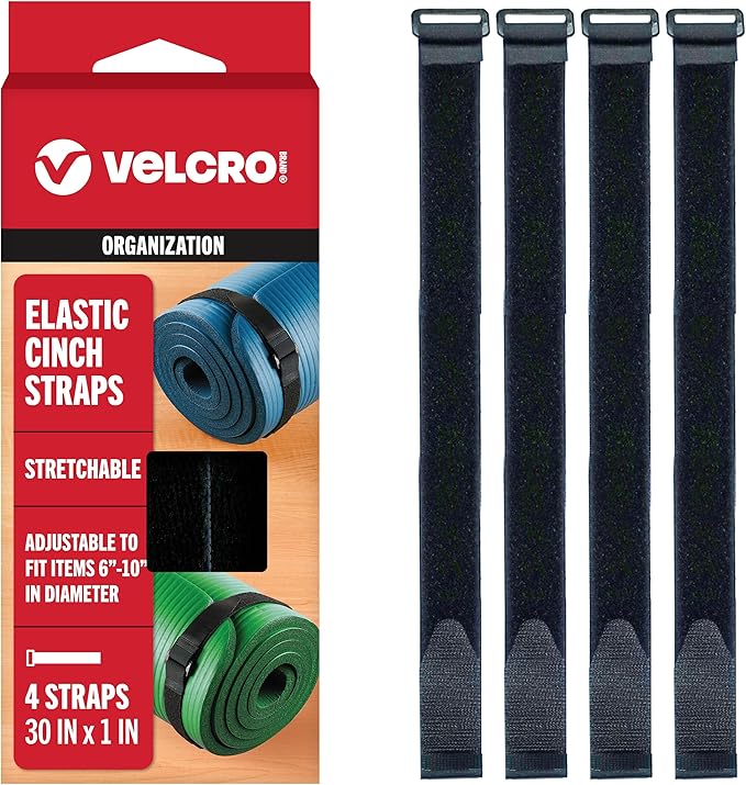 VELCRO Brand 30 Inch Elastic Straps 4 Pack, Use as Yoga Mat Straps, Fasten Outdoor Umbrellas, Wood, Tarps, Blankets, Poles...