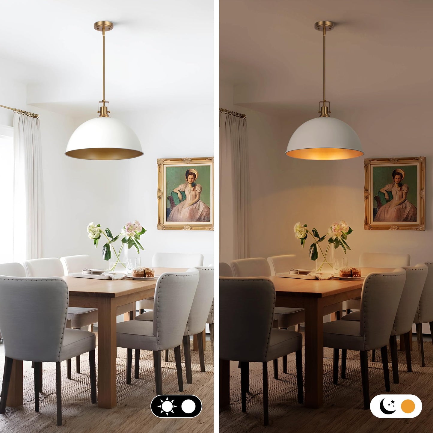 Lamqee 18 Inch White And Gold Large Pendant Light Kitchen Island  Farmhouse Modern Dome Pendant Light Fixtures Ceiling Hanging Lighting Chandelier For Dining Room Over Table  Bar  Hallway  Entryway