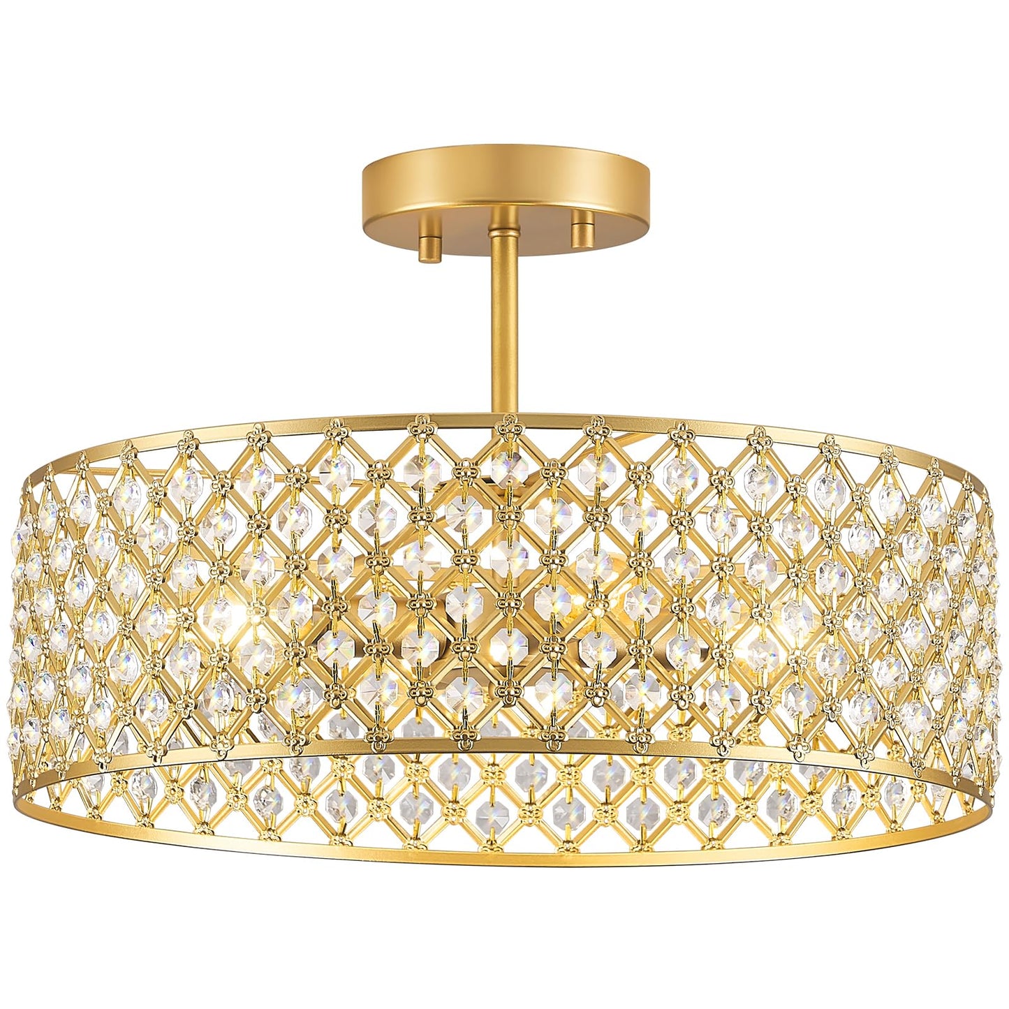 Bzvesr Gold Crystal Ceiling Light Fixture Modern Semi Flush Mount Ceiling Lighting Fixture Round Small Chandelier For Dining Room  Hallway  Entryway  Kitchen  Bedroom Foyer 4 Light 15.7 Inch