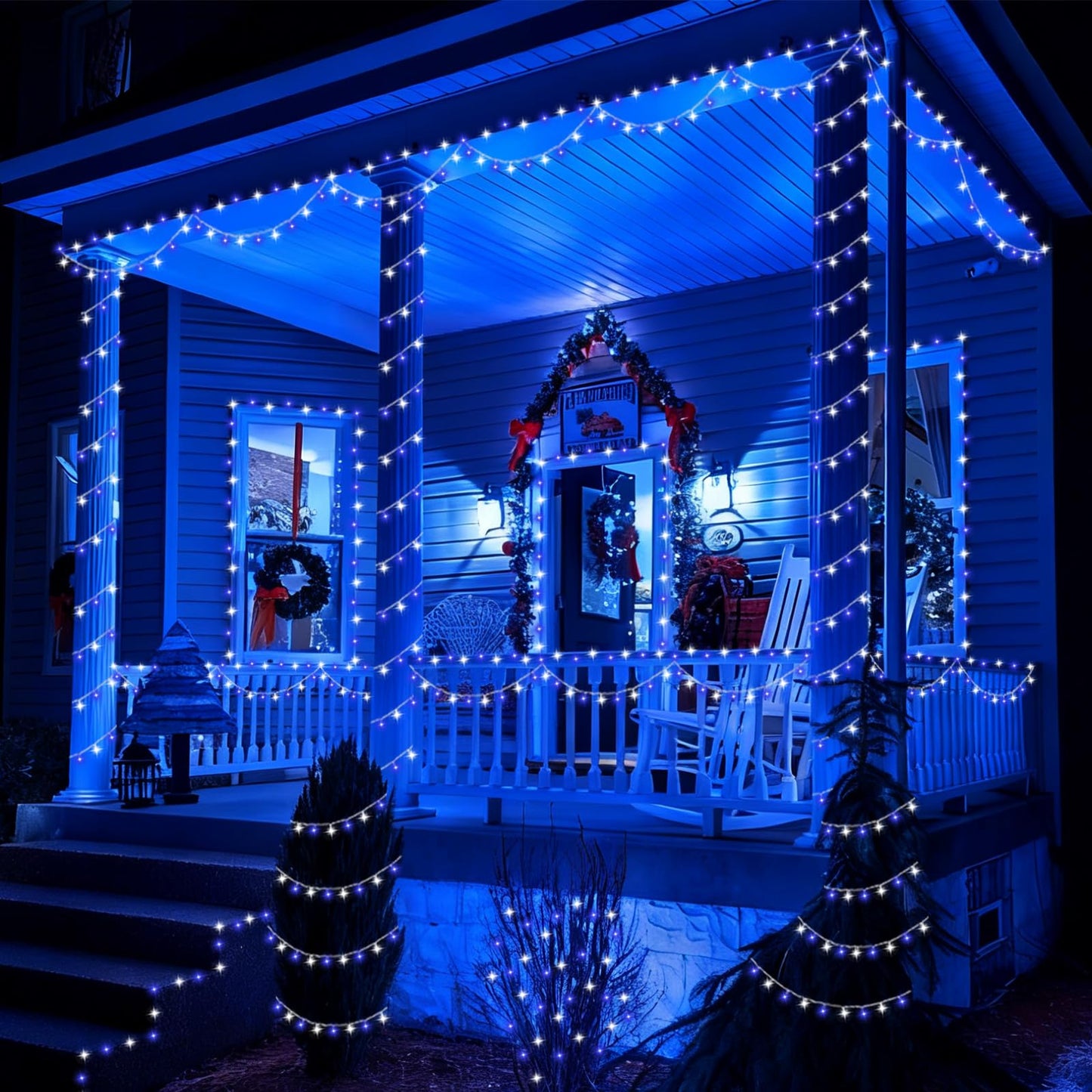 Yeguo 165Ft 500 Led Blue And White Christmas Lights Outdoor Waterproof  Clear Wire String Lights Indoor Plug In  8 Modes Clear Wire Twinkle Tree Light For Xmas Party Garden