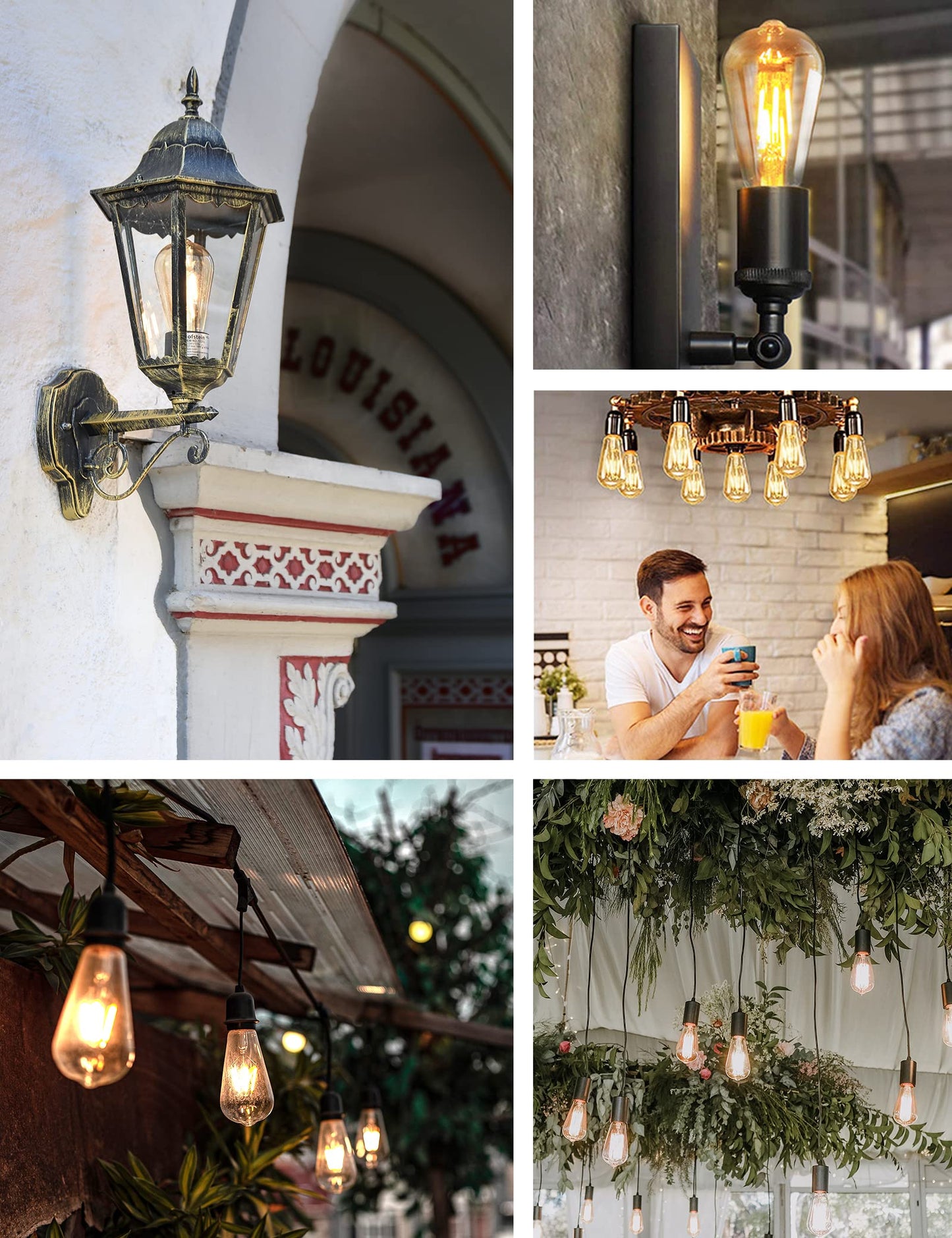 Qualilux Dusk to Dawn Edison Light Bulbs ST19, Vintage Amber Glass, 2300K Amber Warm, 6.5W=60W, Non-Dimmable Auto On/Off Light Sensing LED Filament Bulb Outdoor, 700LM, E26, 2-Pack, HQ-H027