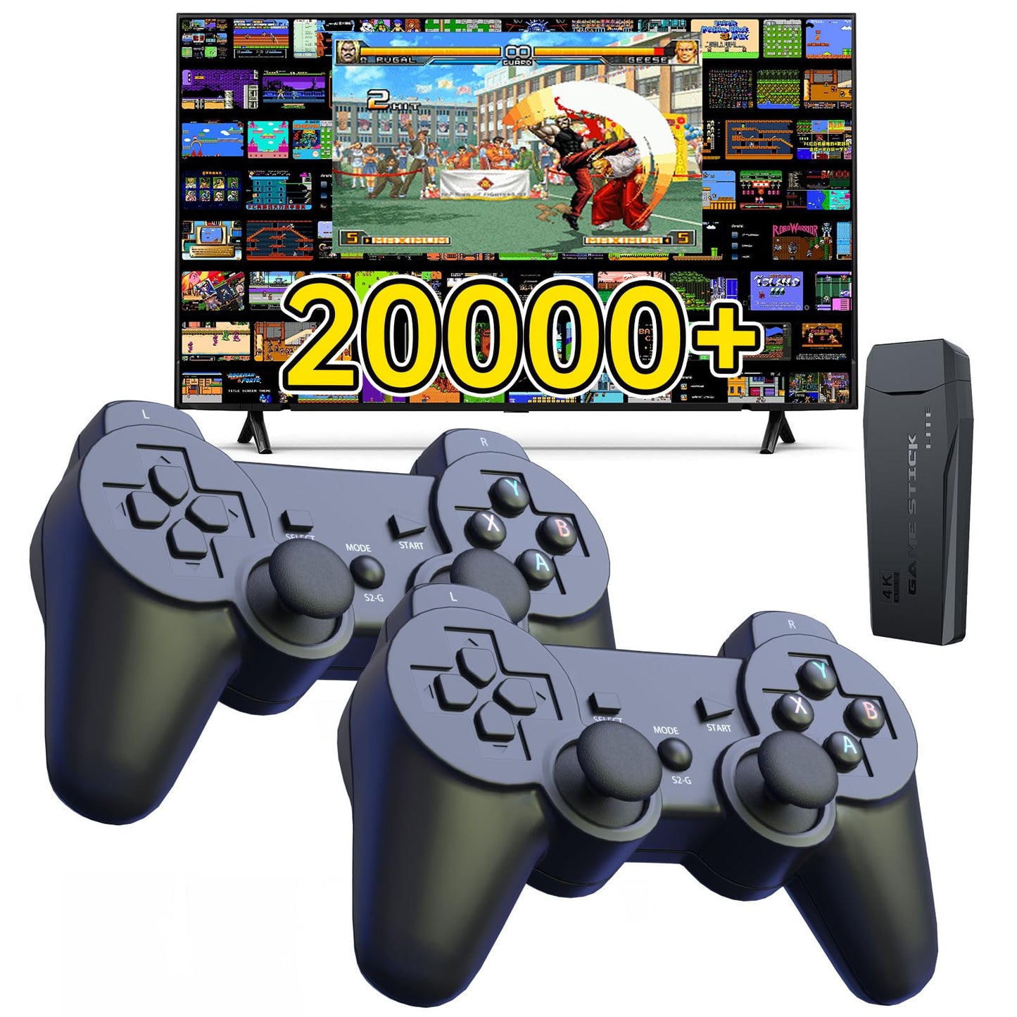 Retro Game Console 20000+ Games,64GB,4k Definition,Game Stick with Built-in 9 Emulators&Dual 2.4G Wireless Controllers,Plug and Retro Play Video Games for TV.