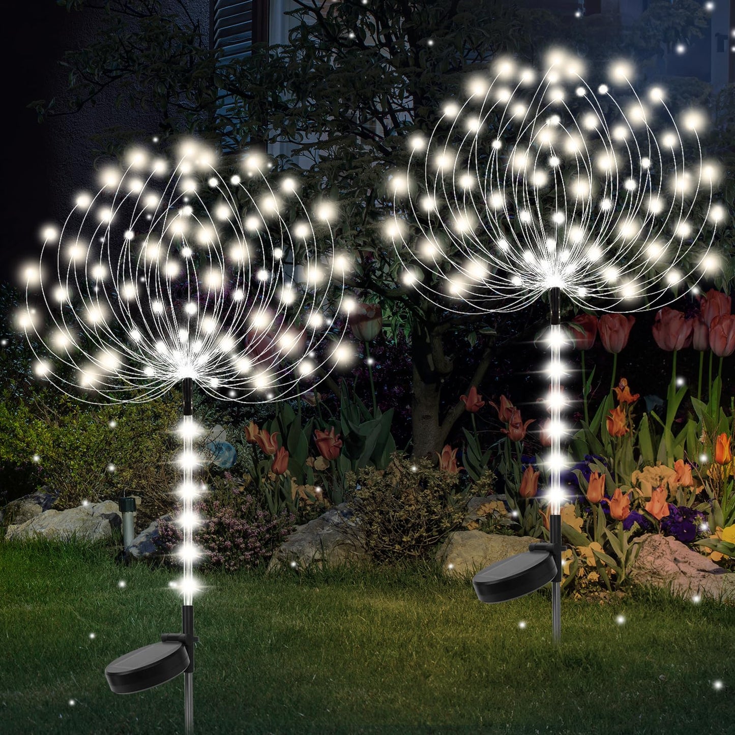 Garden Decor Solar Lights Outdoor 155Led 8 Lighting Modes Pole Light Waterproof White Solar Garden Lights For Christmas  Halloween Decoration Yard  Patio  Porch Flower Pot Pathway (2Pack)